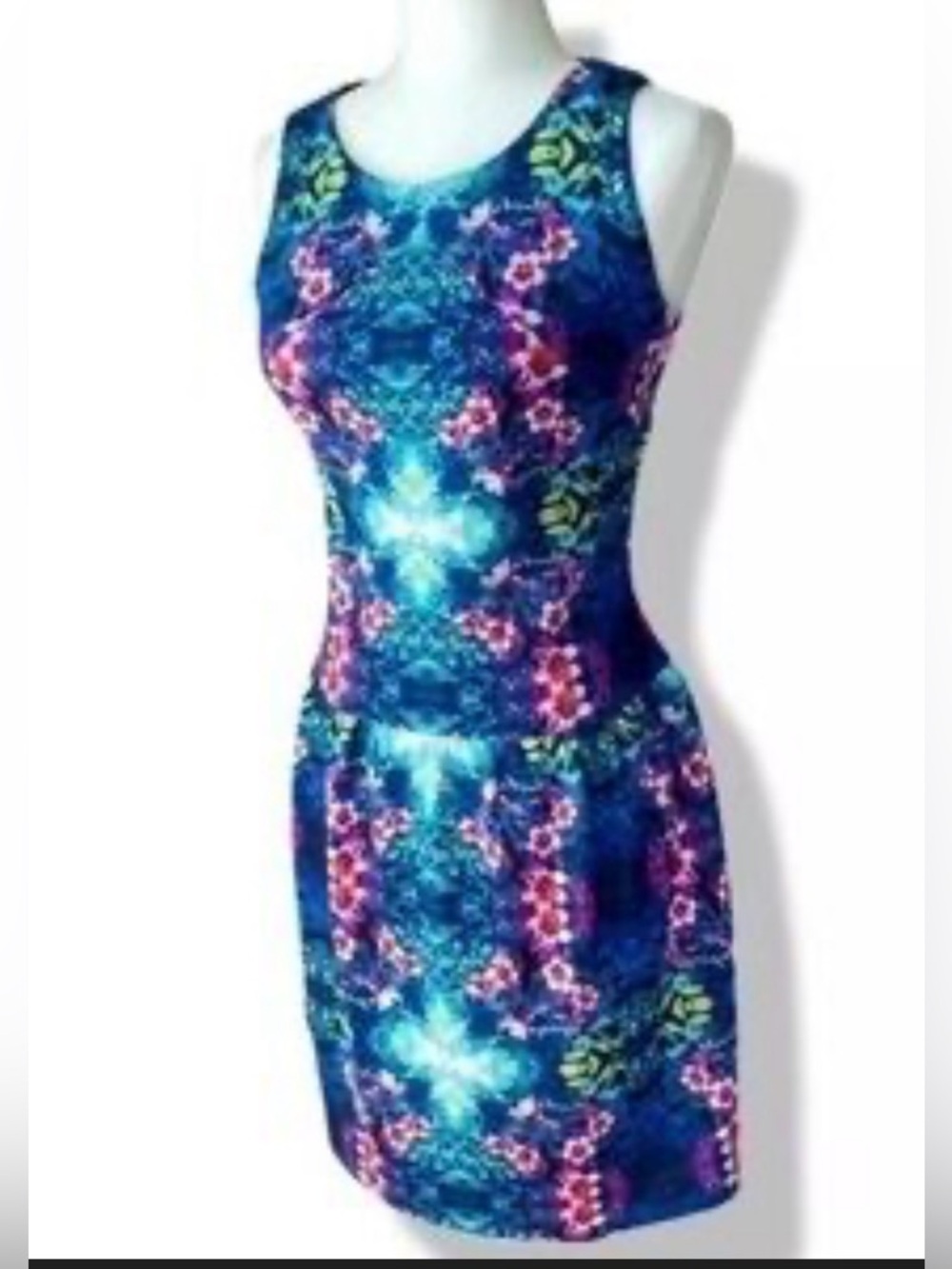 Cynthia Rowley Blue Floral-Print Sleeveless Dress